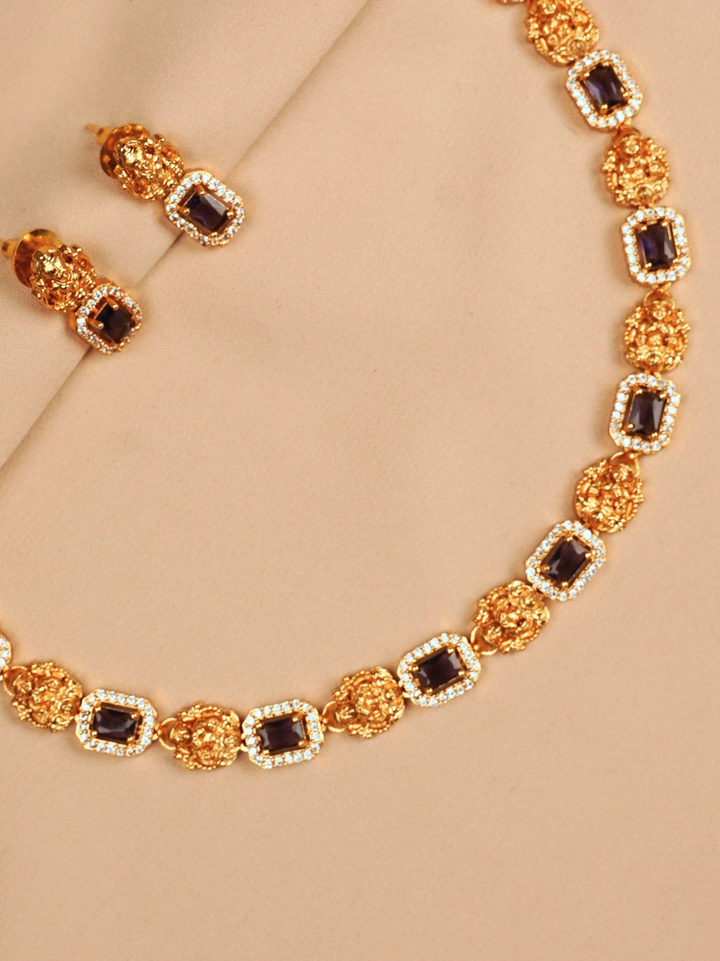 Purple Stone Necklace Set Temple Jewellery