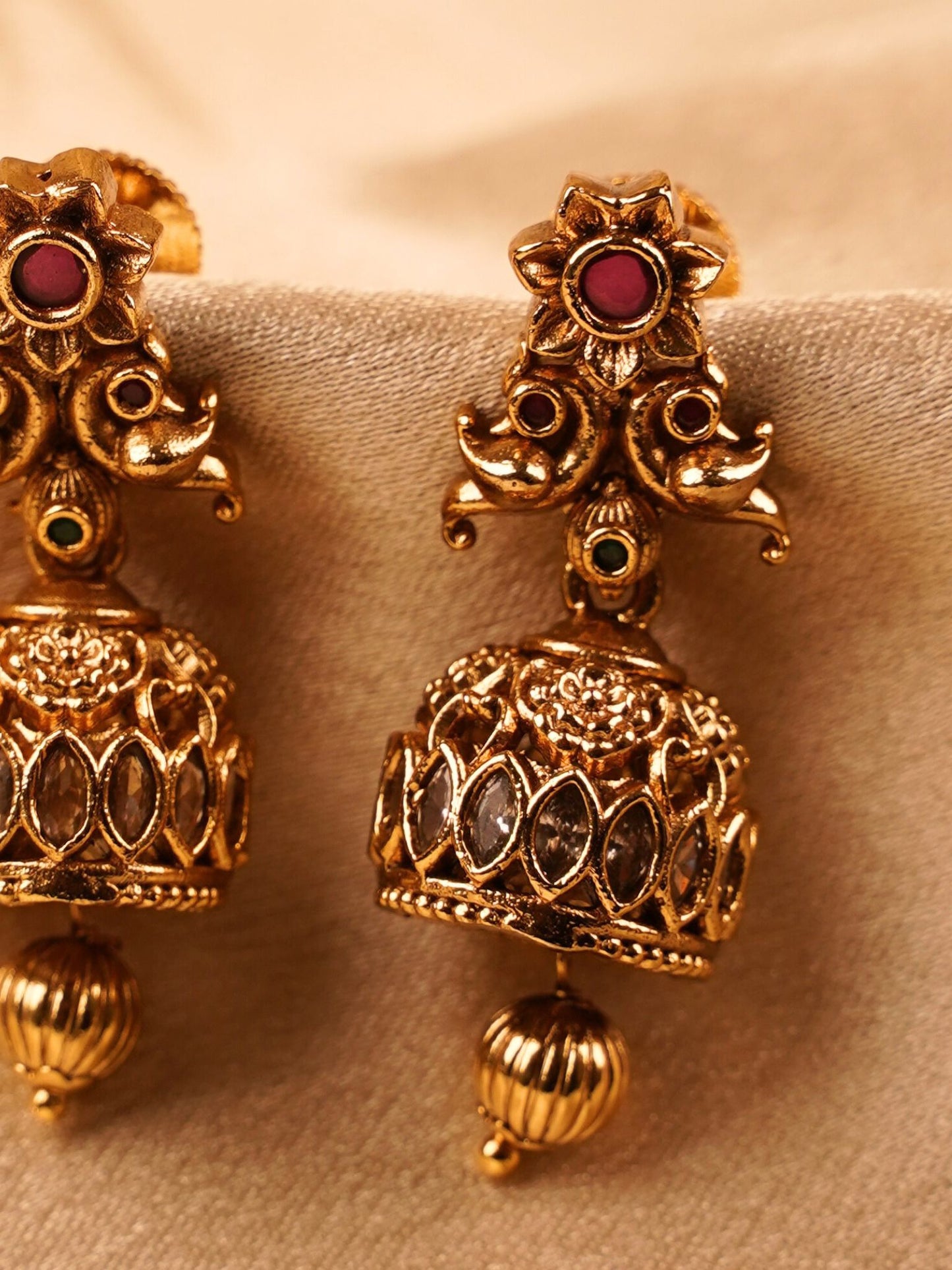 Antique Ruby Temple Dome Jhumka