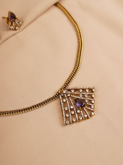 Geometric Crystal Pendant Necklace Set