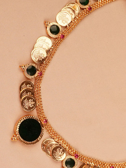 Lakshmi Coin & Emerald Accent Necklace