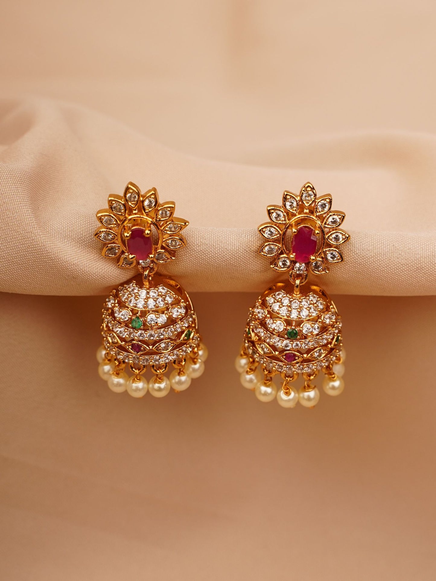 Royal Ruby Floral Jhumka Earrings