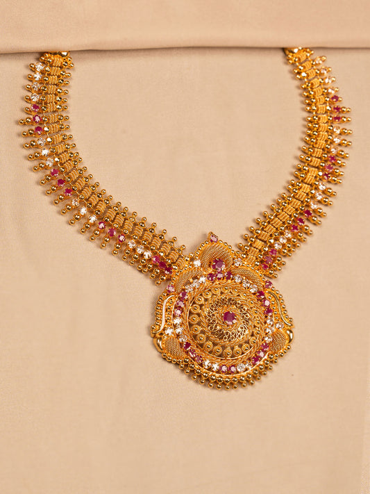 Heritage Gold Necklace with Ruby-Accented Spiral Pendant
