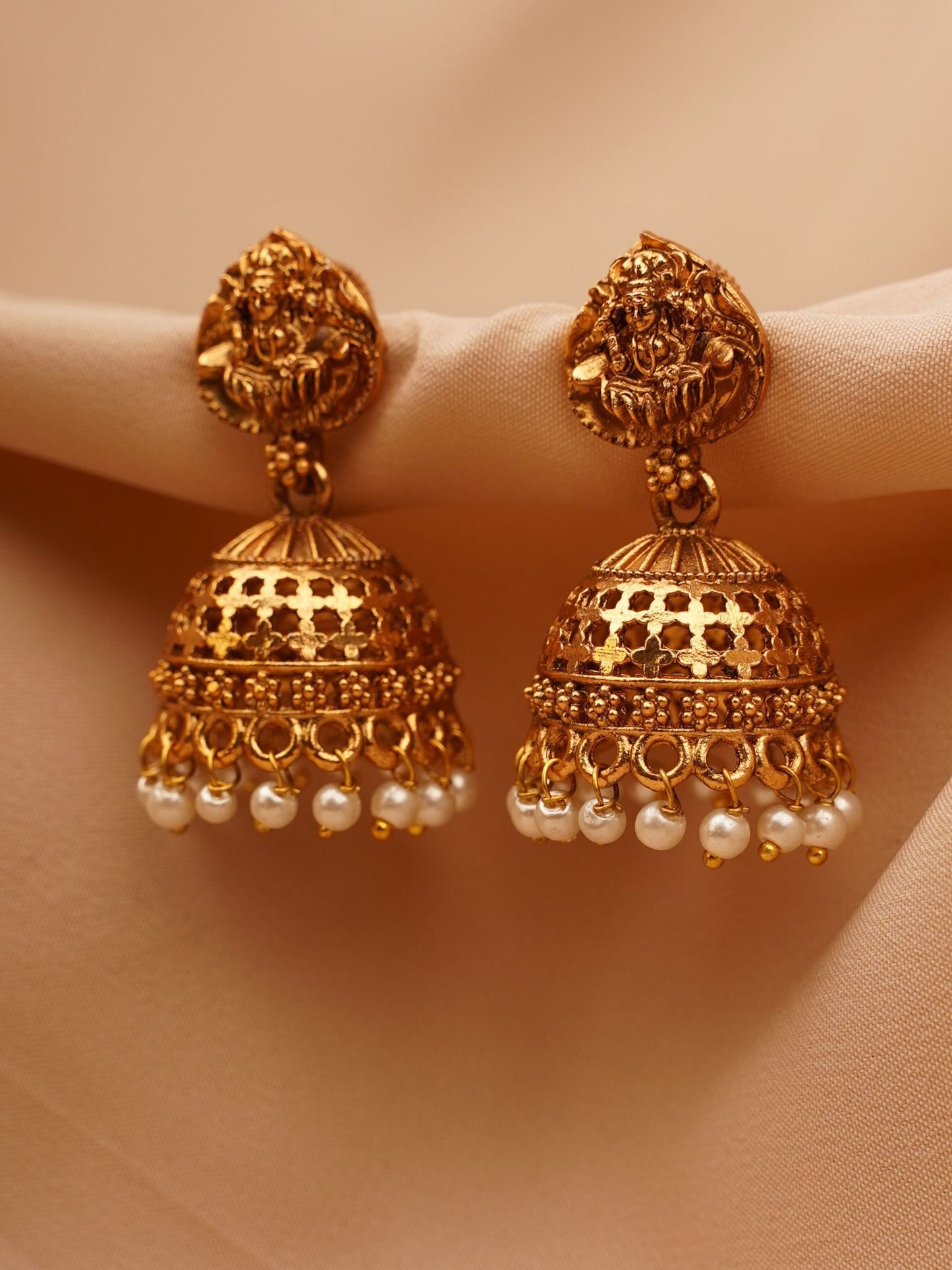 Lakshmi Pearl Temple Jhumkas