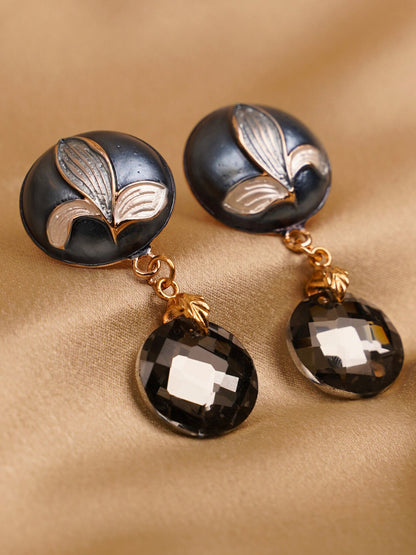 Noir Leaf Crystal Drop Earring
