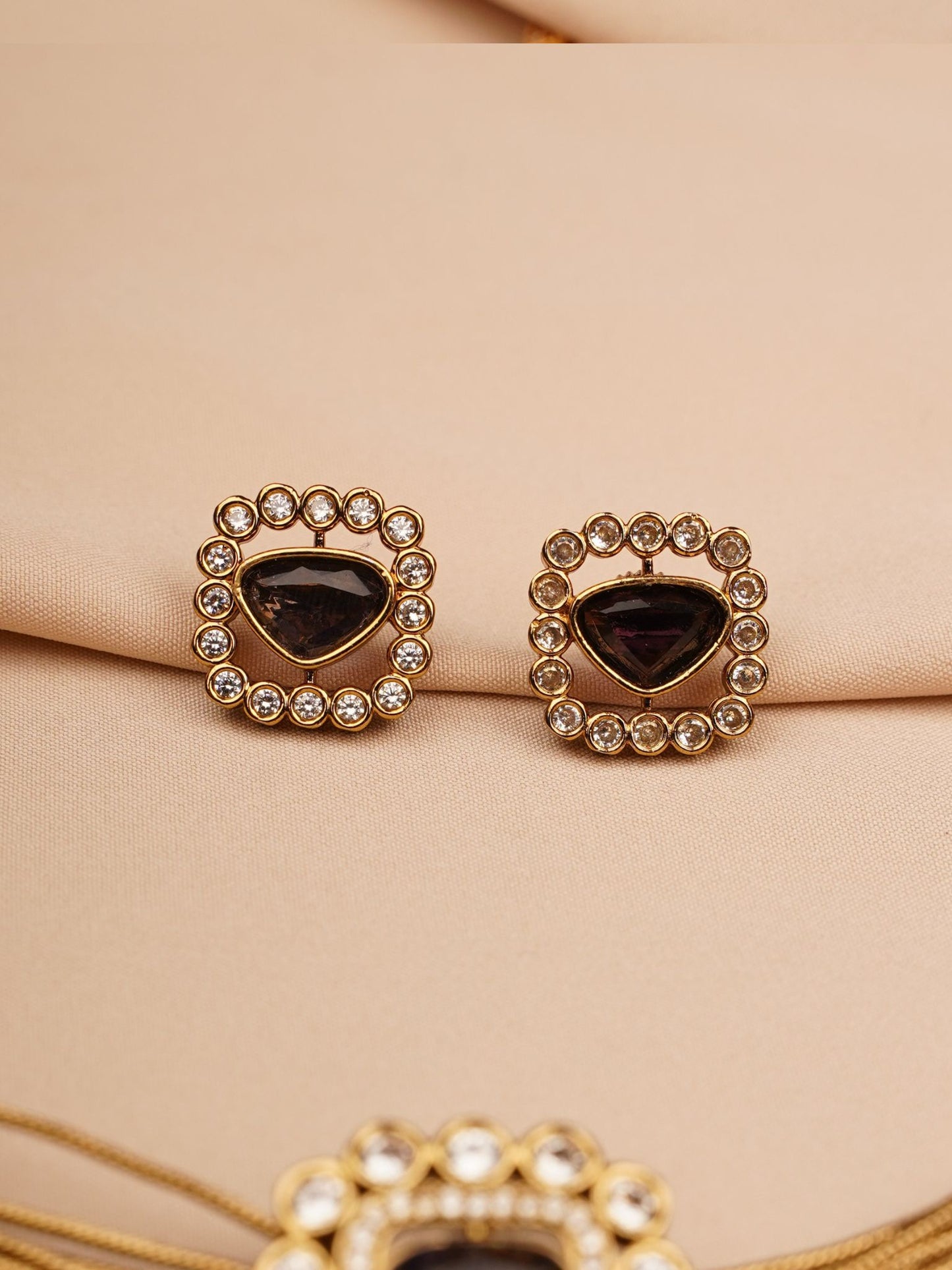 Royal Plum Multi-Layer Chain Necklace & Stud Earrings Set