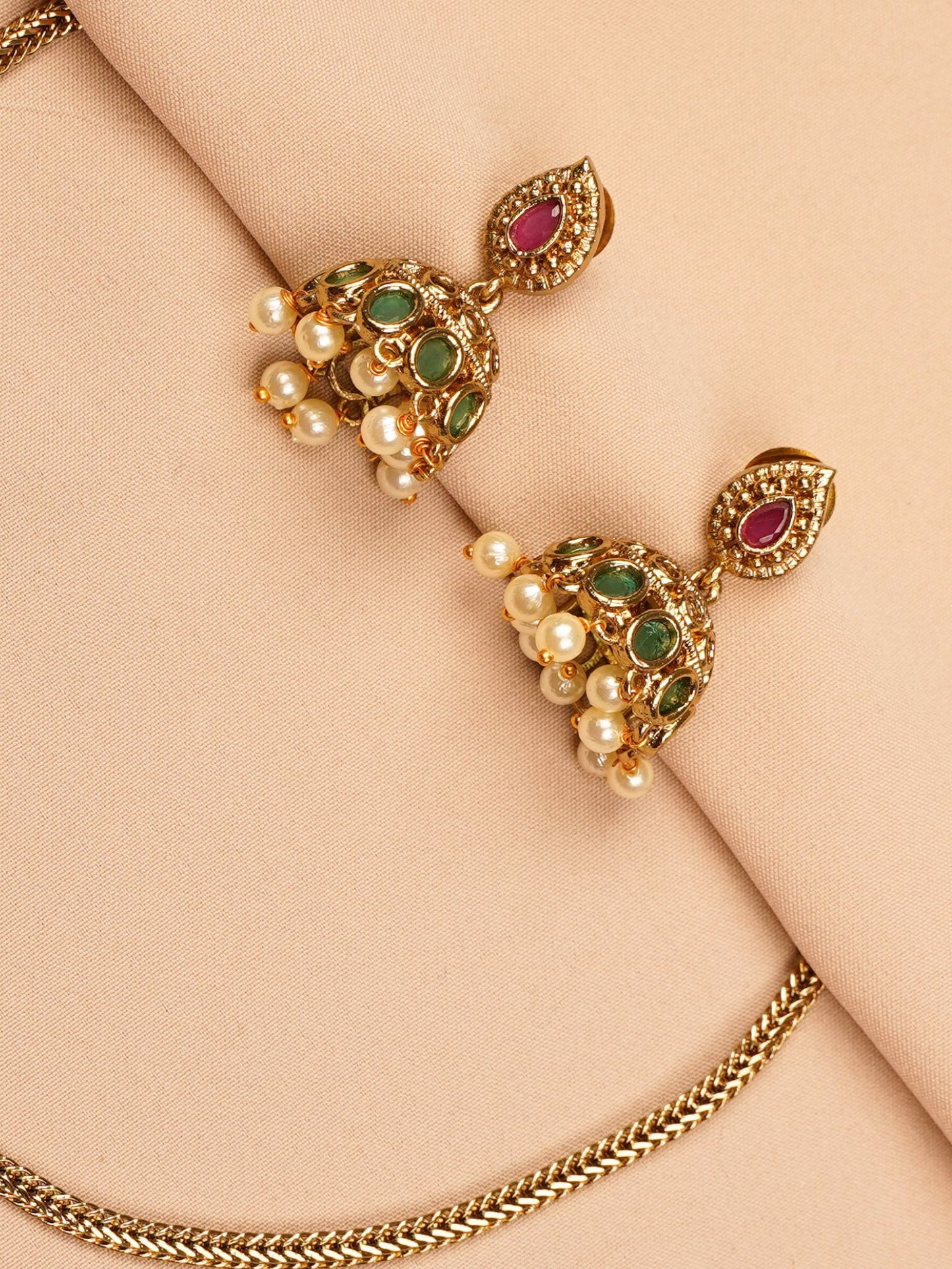 Green Stone Jhumka Necklace Set