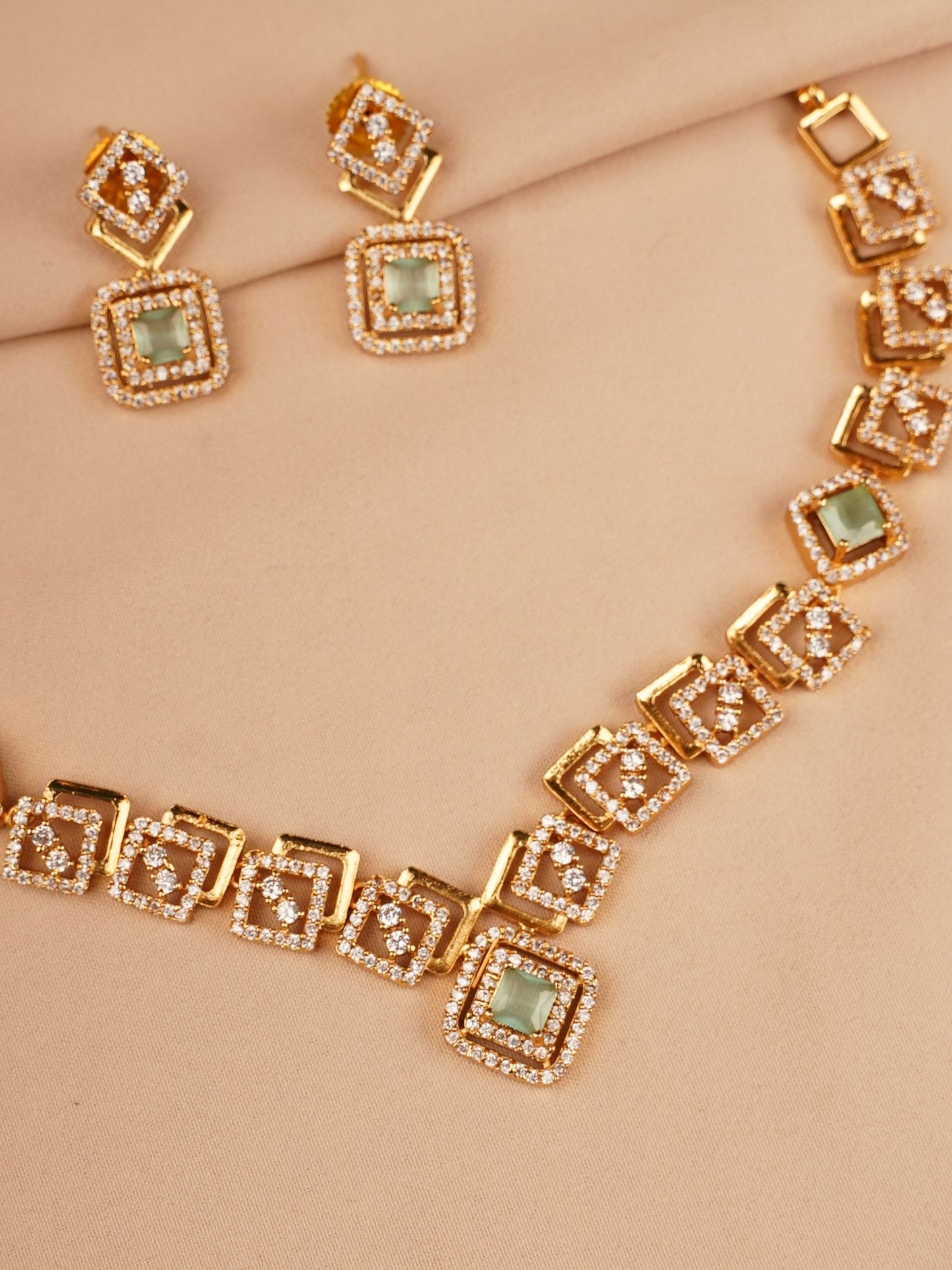 Square Necklace Set with Mint Green Accents