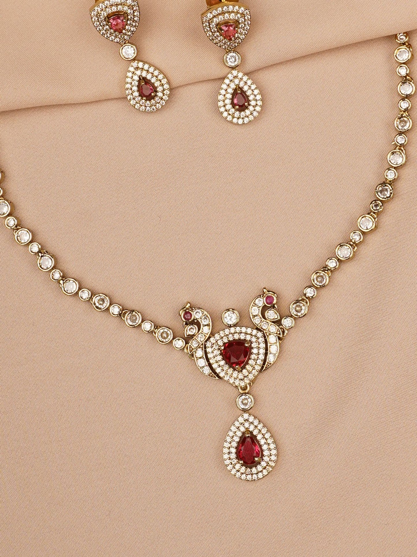 Regal Ruby Teardrop Necklace & Earrings Set