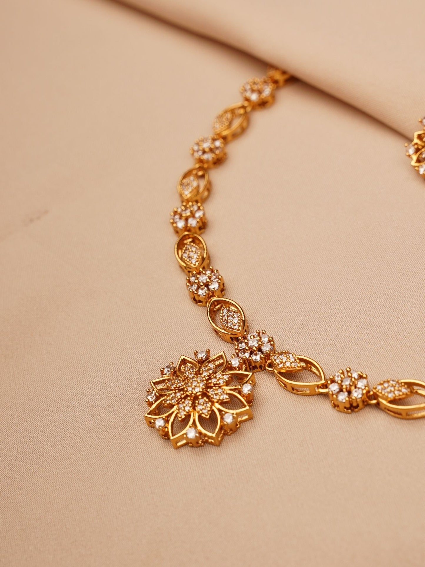 Golden Blossom Crystal Necklace & Earrings Set