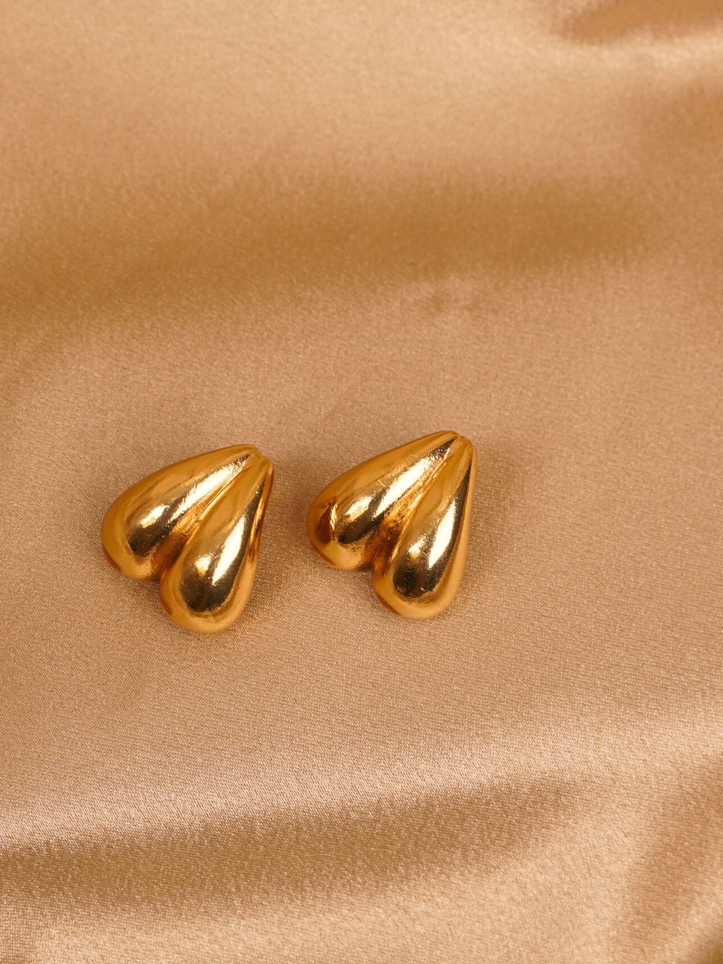 Golden Twin Heart Stud Earrings