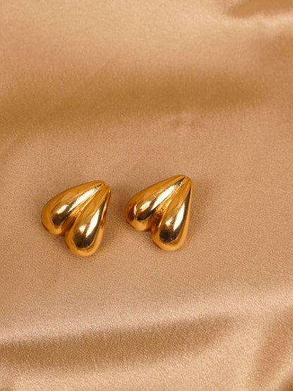 Golden Twin Heart Stud Earrings
