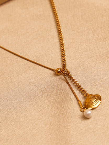 Golden Seashell Drop Necklace
