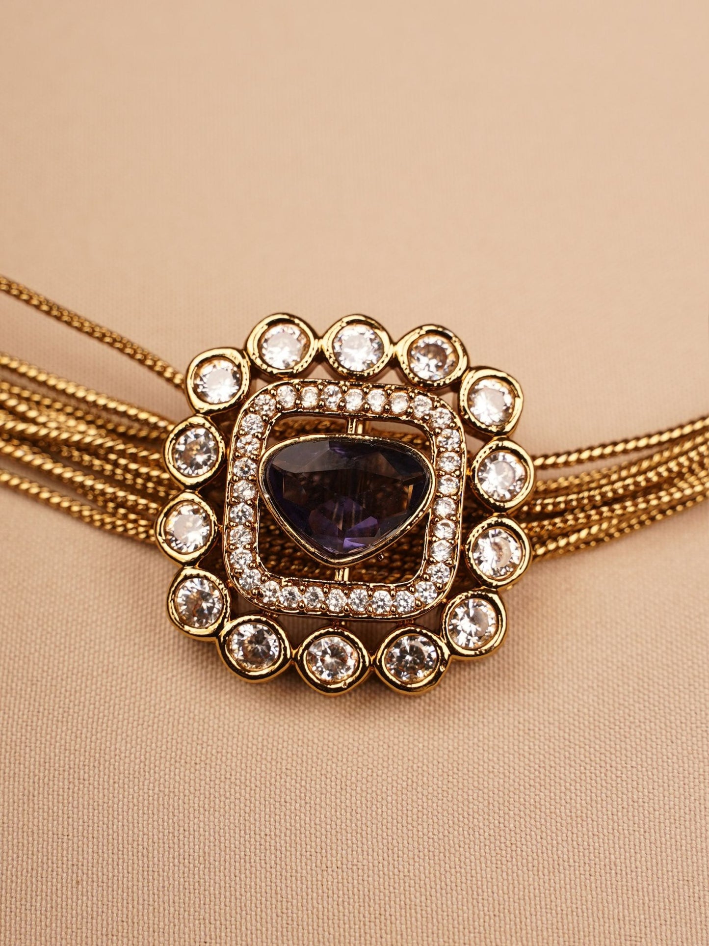 Royal Plum Multi-Layer Chain Necklace & Stud Earrings Set