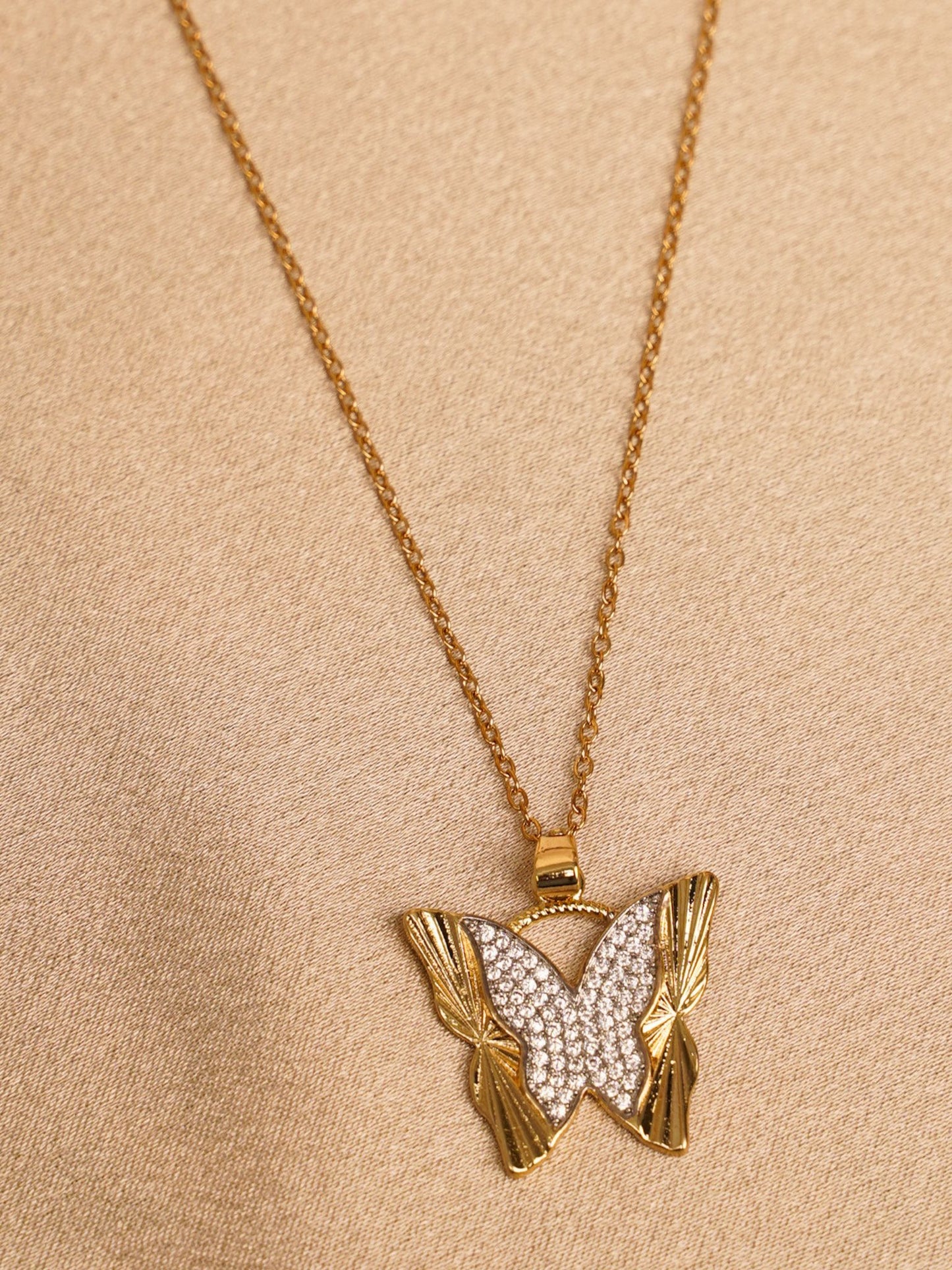 Crystal Wing Butterfly Pendant Necklace