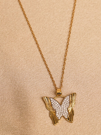 Crystal Wing Butterfly Pendant Necklace