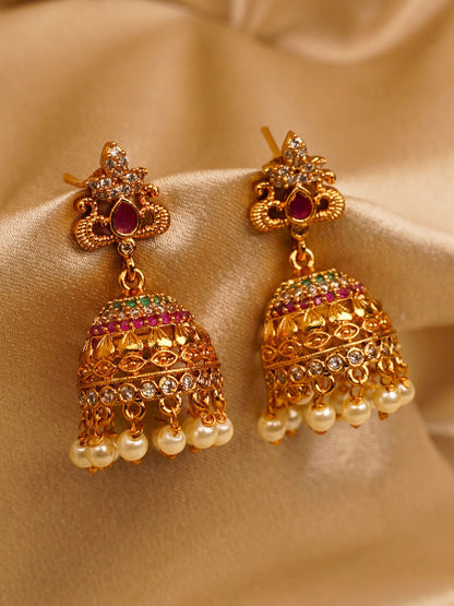 Rajwadi Pearl Jhumka Earrings