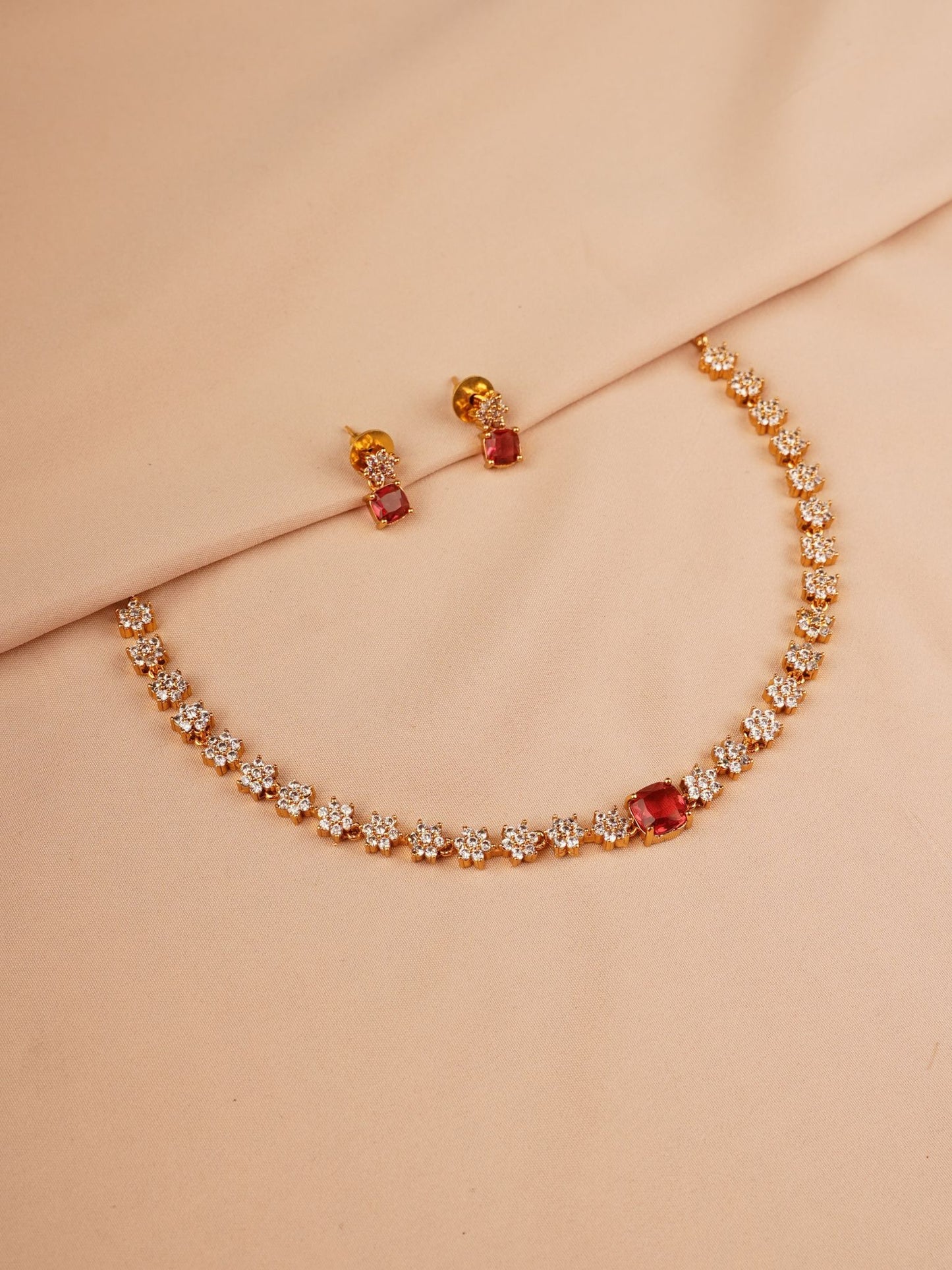 Ruby Bloom Crystal Necklace Set