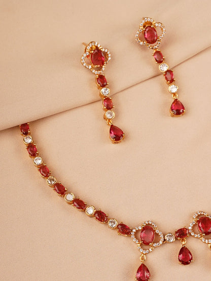 Ruby Red Crystal Drop Necklace Set