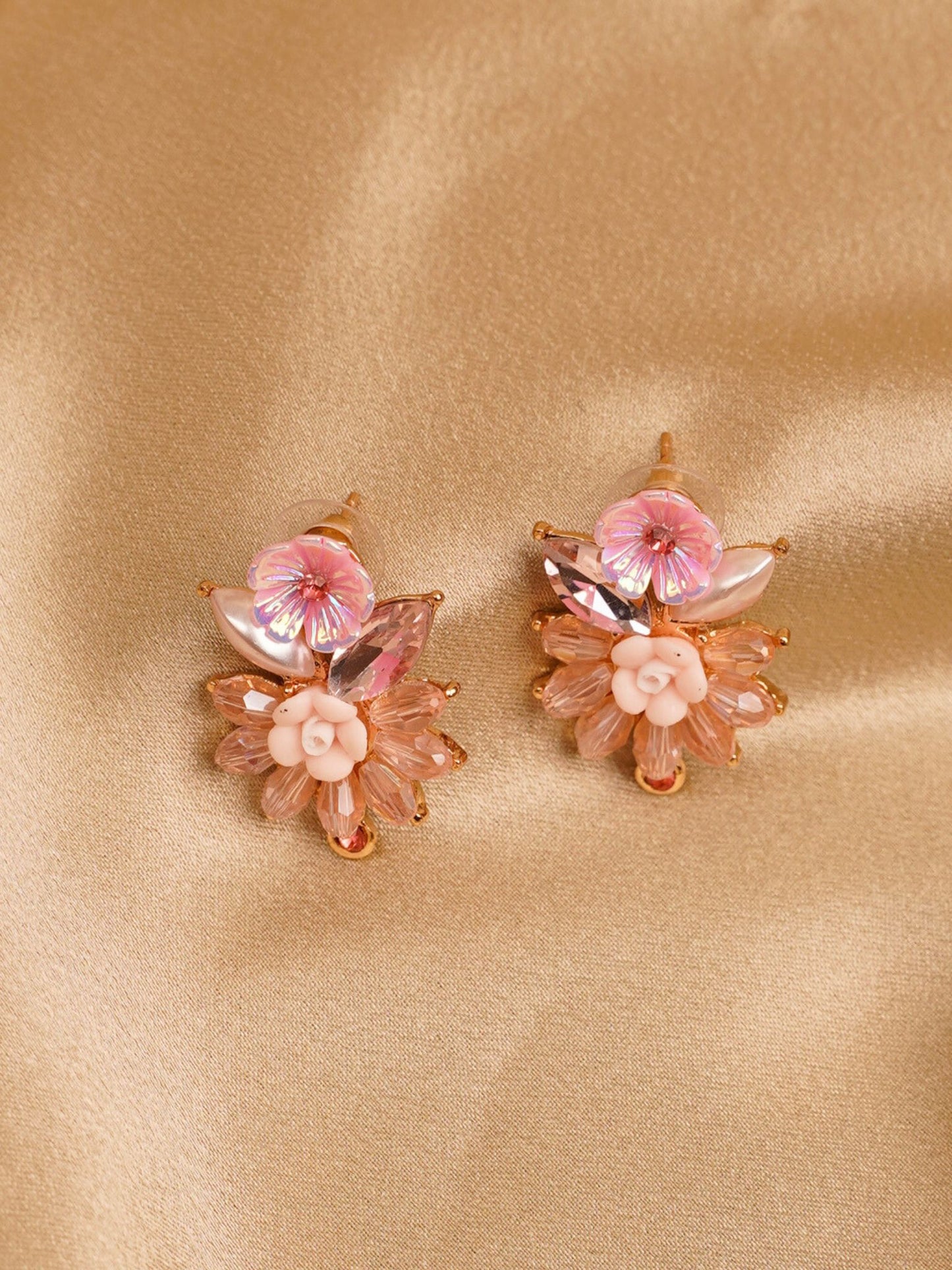 Blush Garden Crystal Floral Earrings