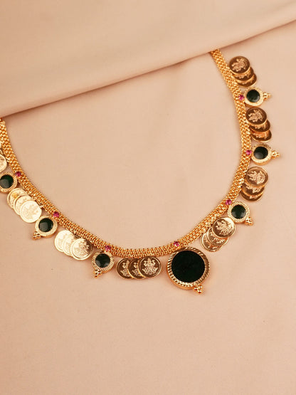 Lakshmi Coin & Emerald Accent Necklace