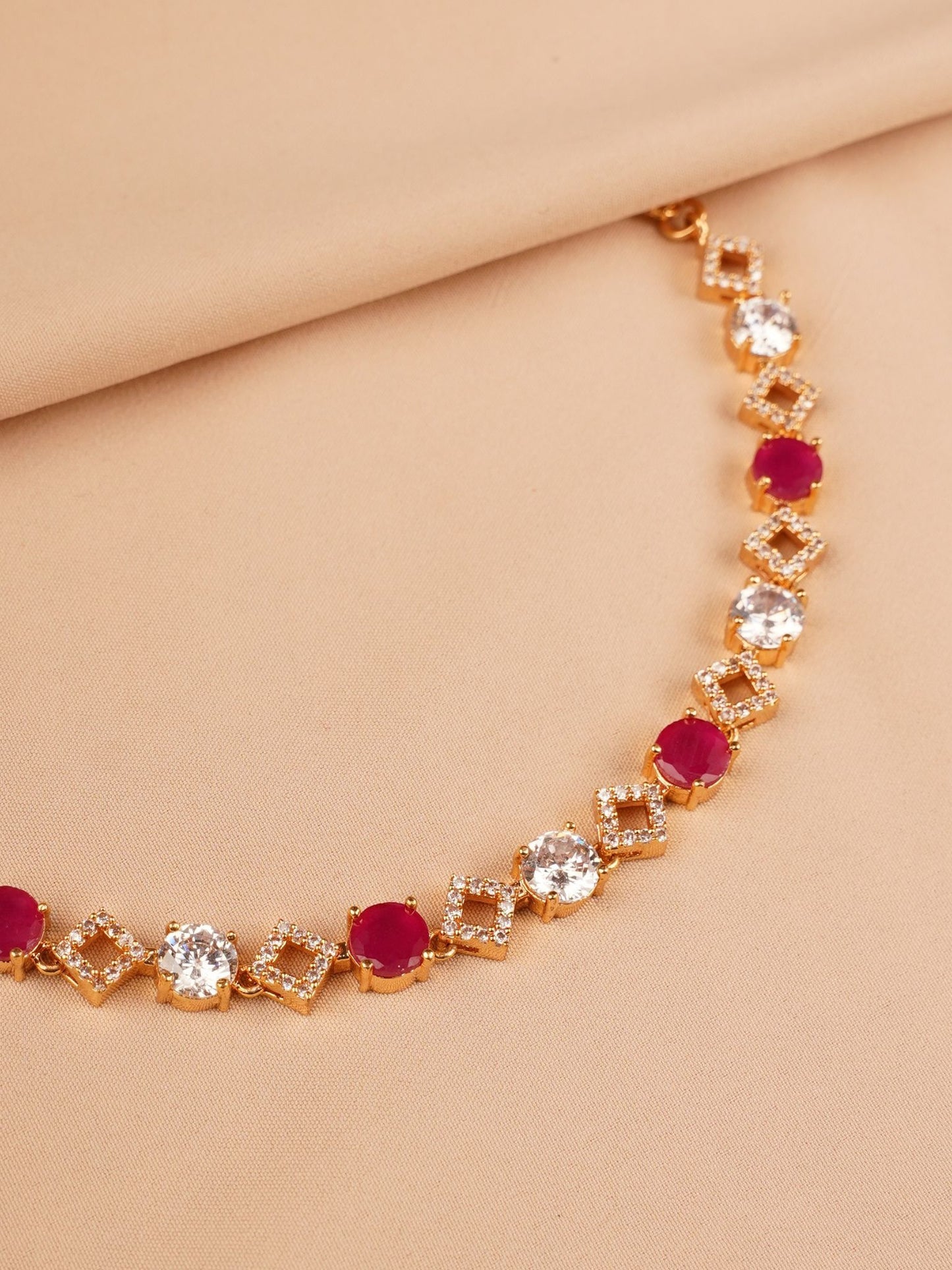Ruby Red & Crystal Minimal Necklace