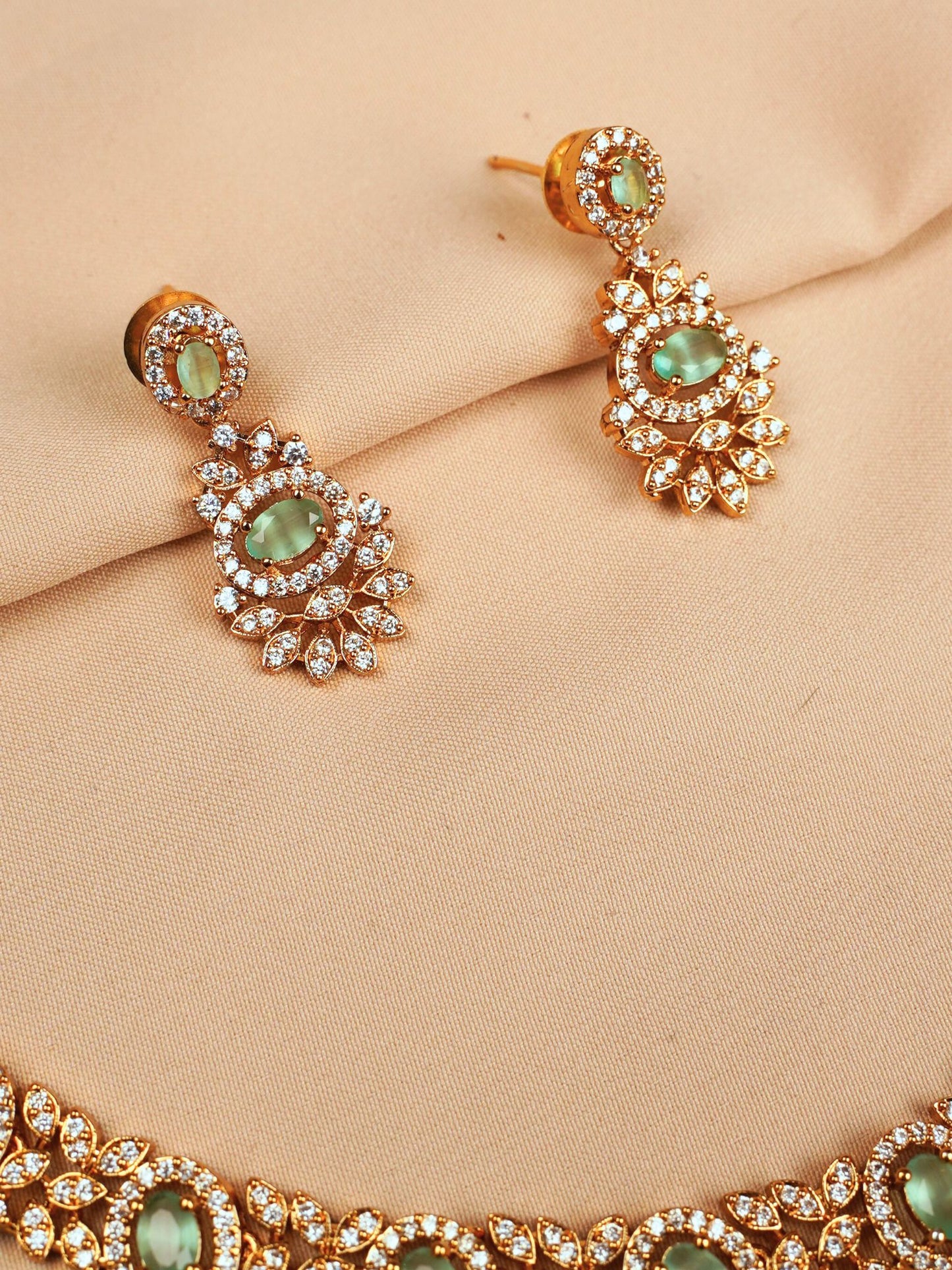 Light Green Purple Gold Necklace Set with Earrings