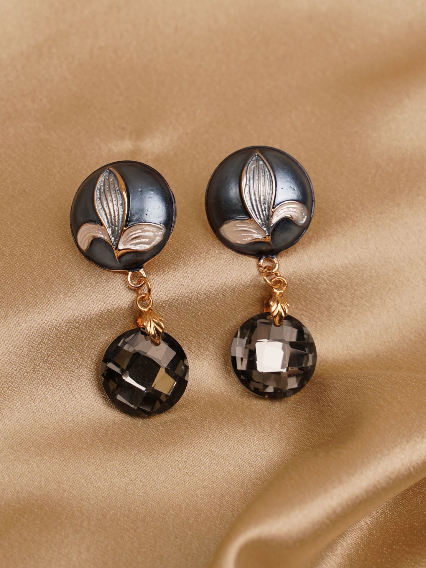 Noir Leaf Crystal Drop Earring