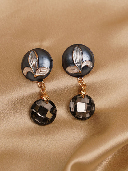 Noir Leaf Crystal Drop Earring