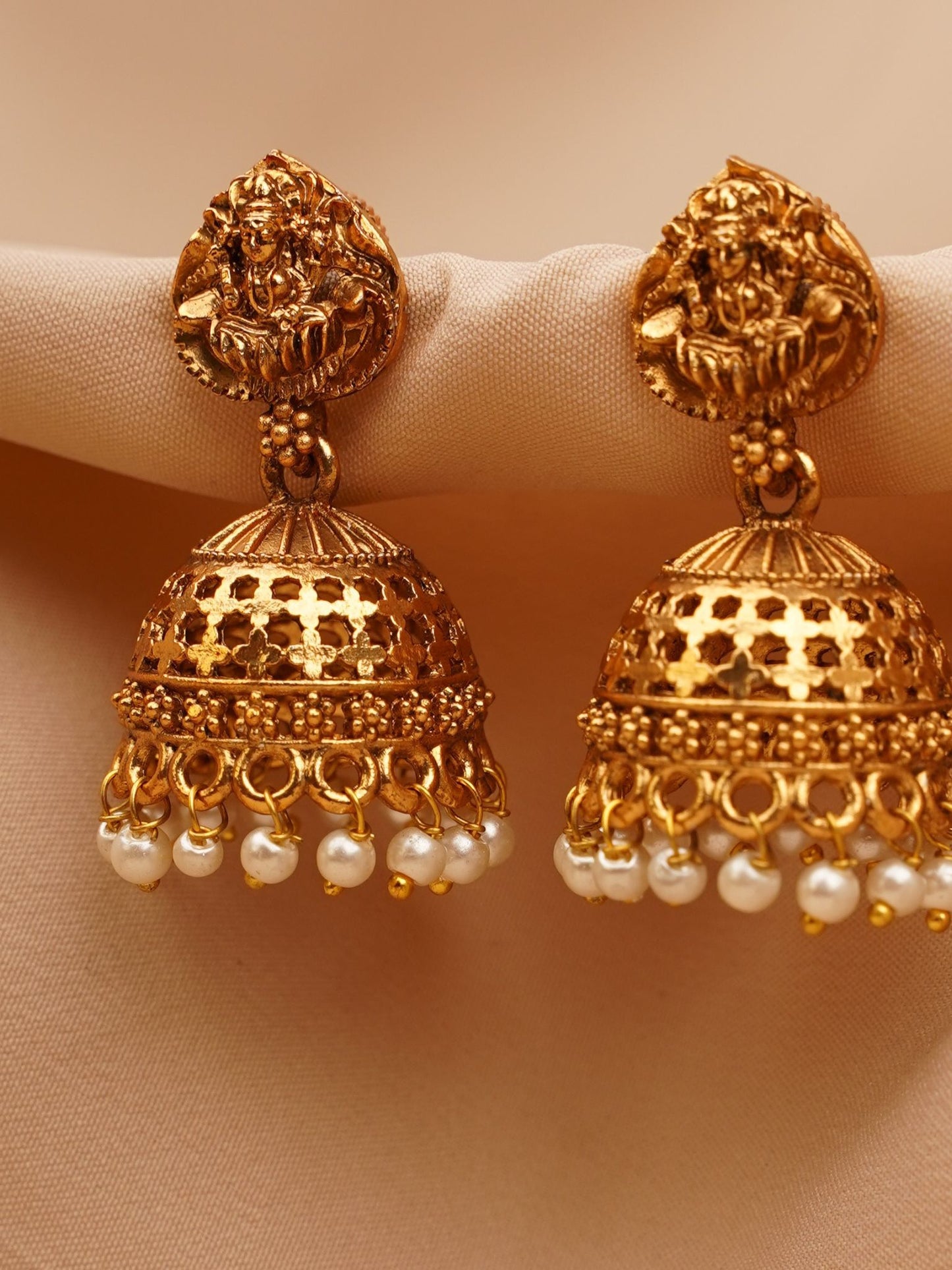 Lakshmi Pearl Temple Jhumkas