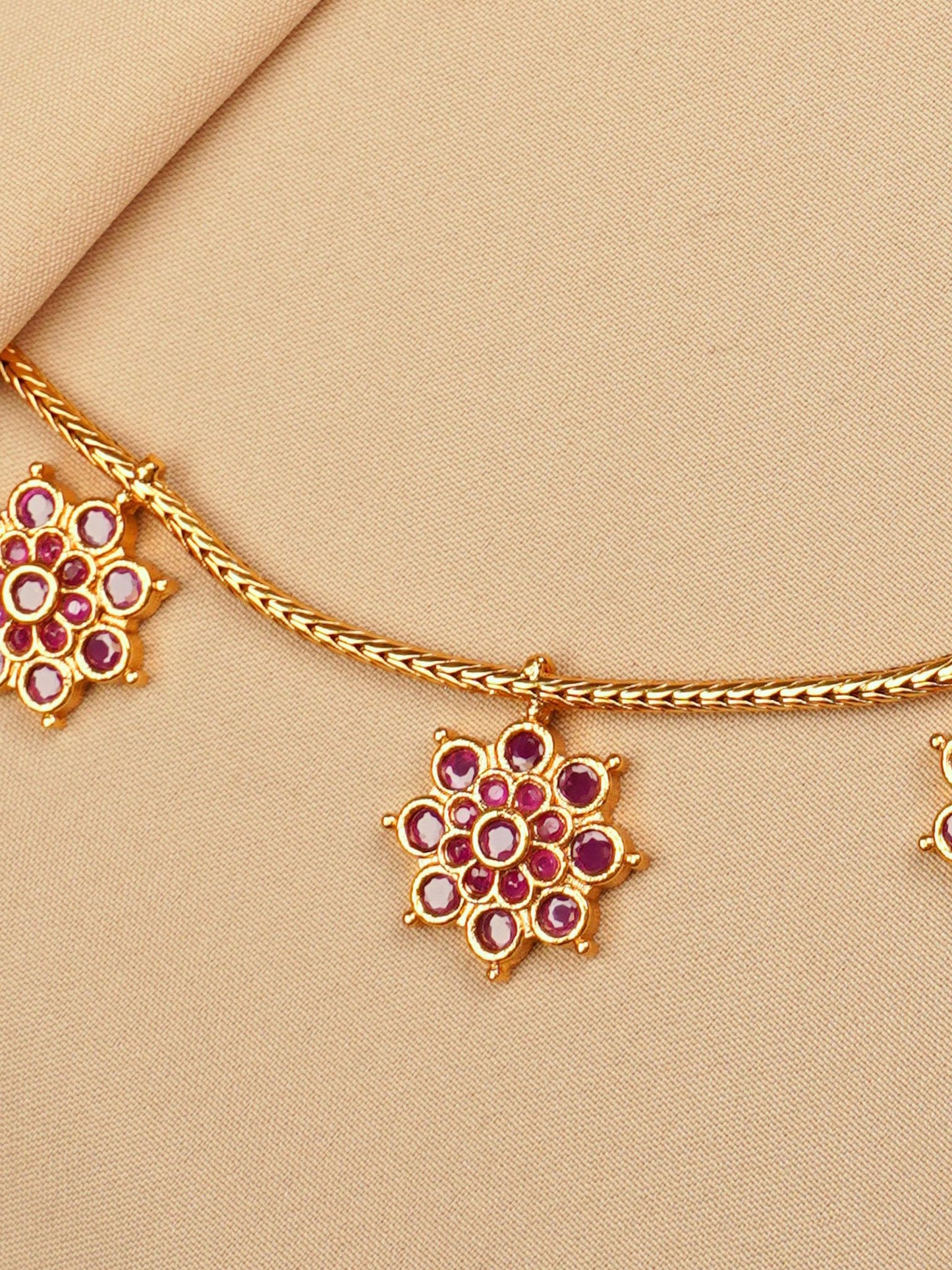 Ruby BlossomCharm Necklace Set