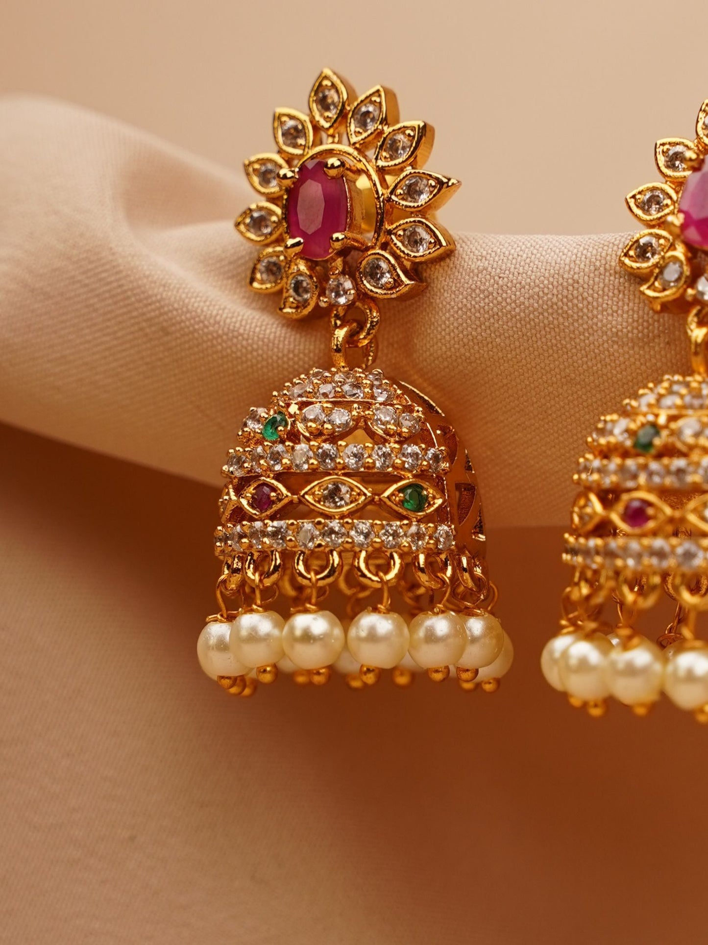 Royal Ruby Floral Jhumka Earrings