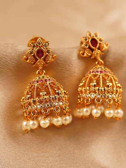 Ruby Floral Temple Jhumka