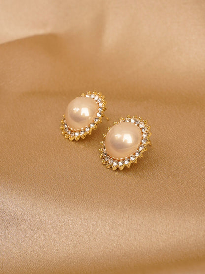 Royal Pearl Halo Stud Earrings
