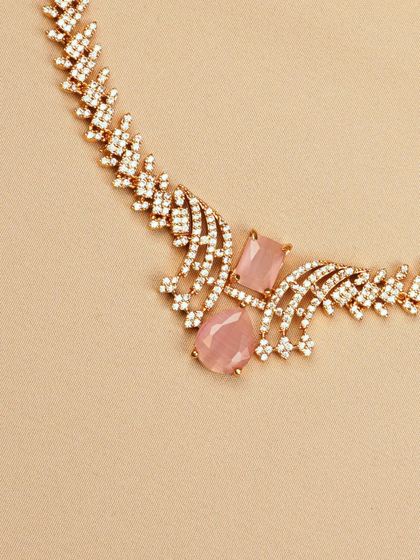 Blush Stone Necklace Set with Diamond Finish