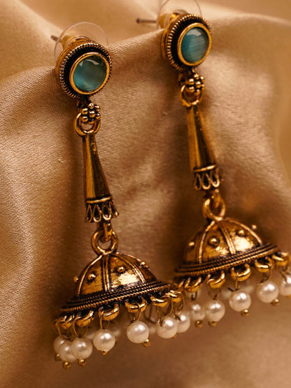 Meher Turquoise Pearl Jhumka Earrings