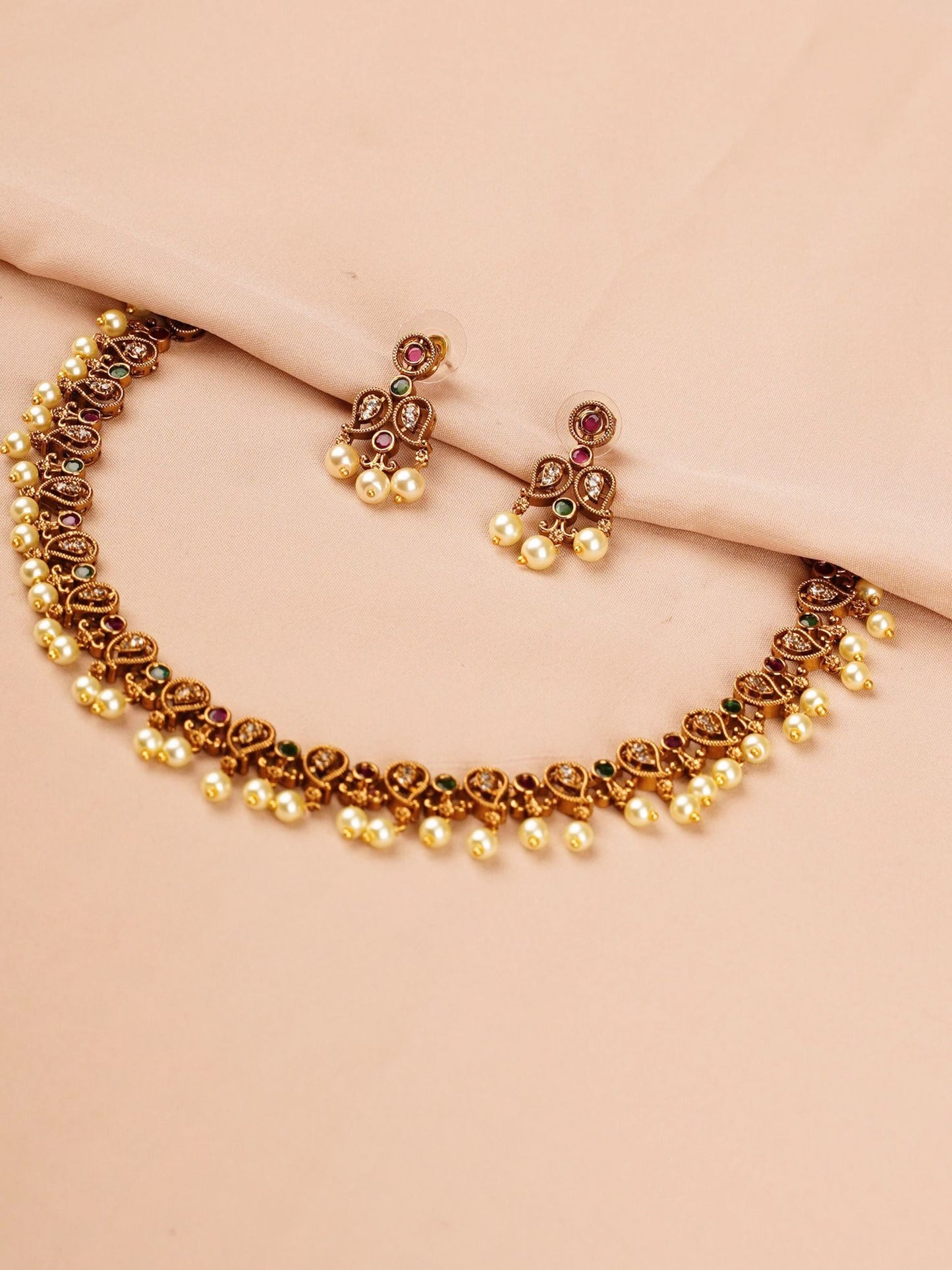 Ruby & Emerald Temple Necklace Set