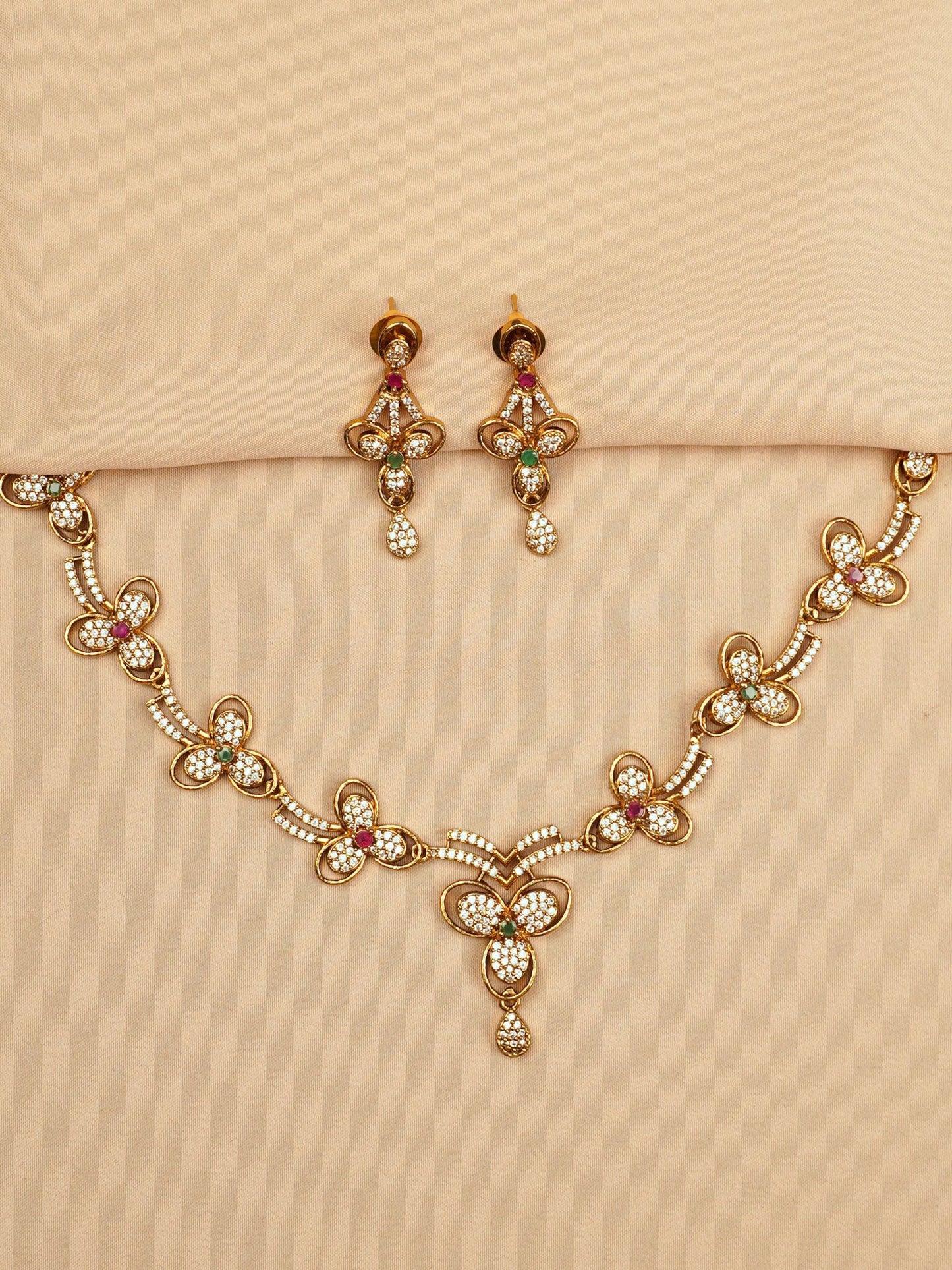 Floral Harmony Crystal Necklace Set