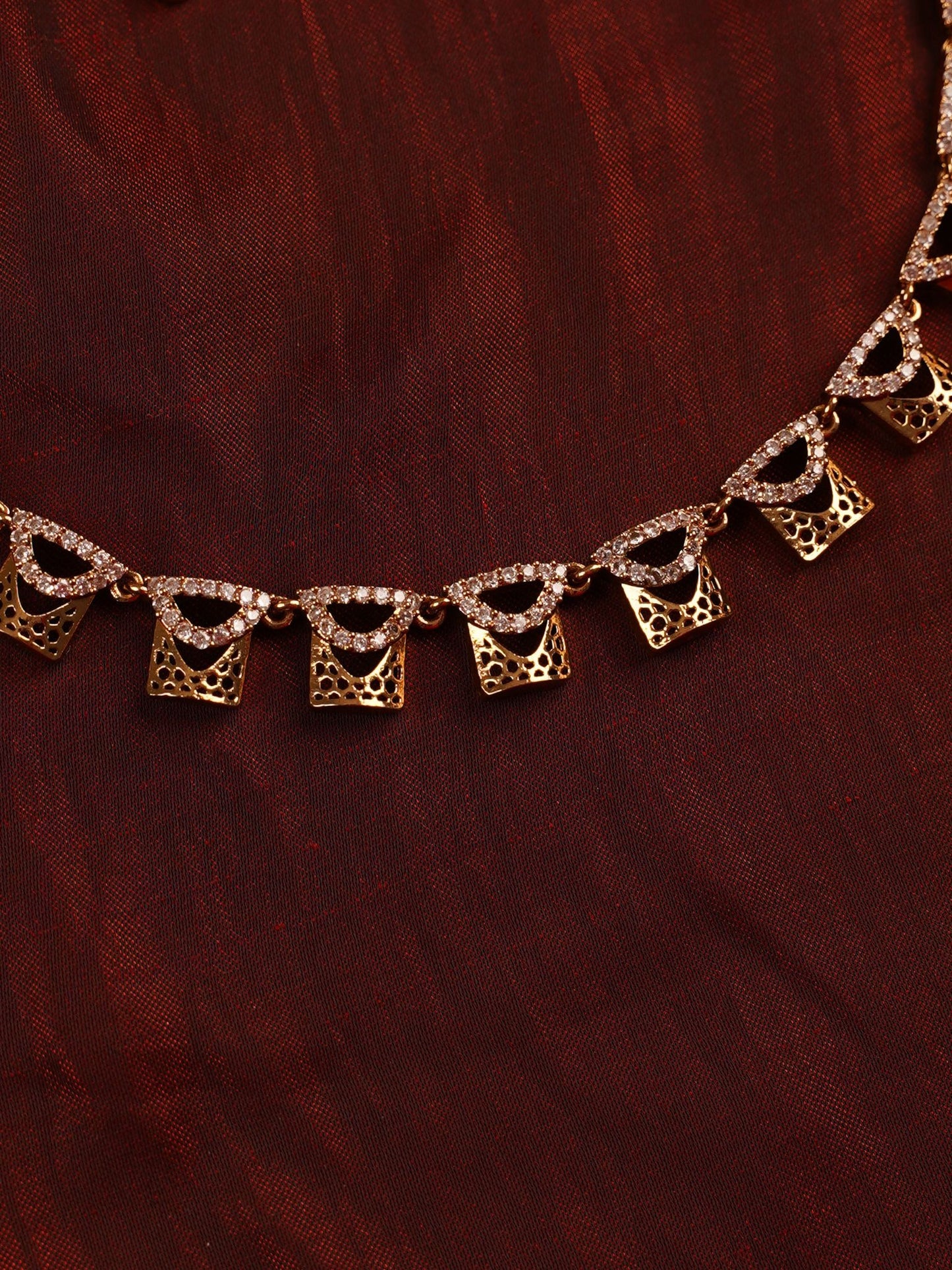 Contemporary Gold Cutwork Necklace Set with Crystal Accents