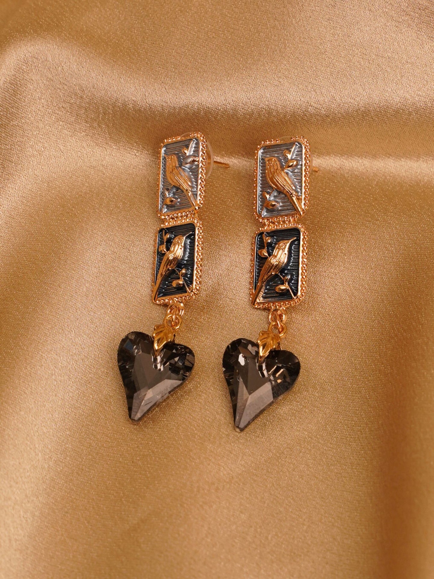 Noir Sparrow Heart Drop Earrings