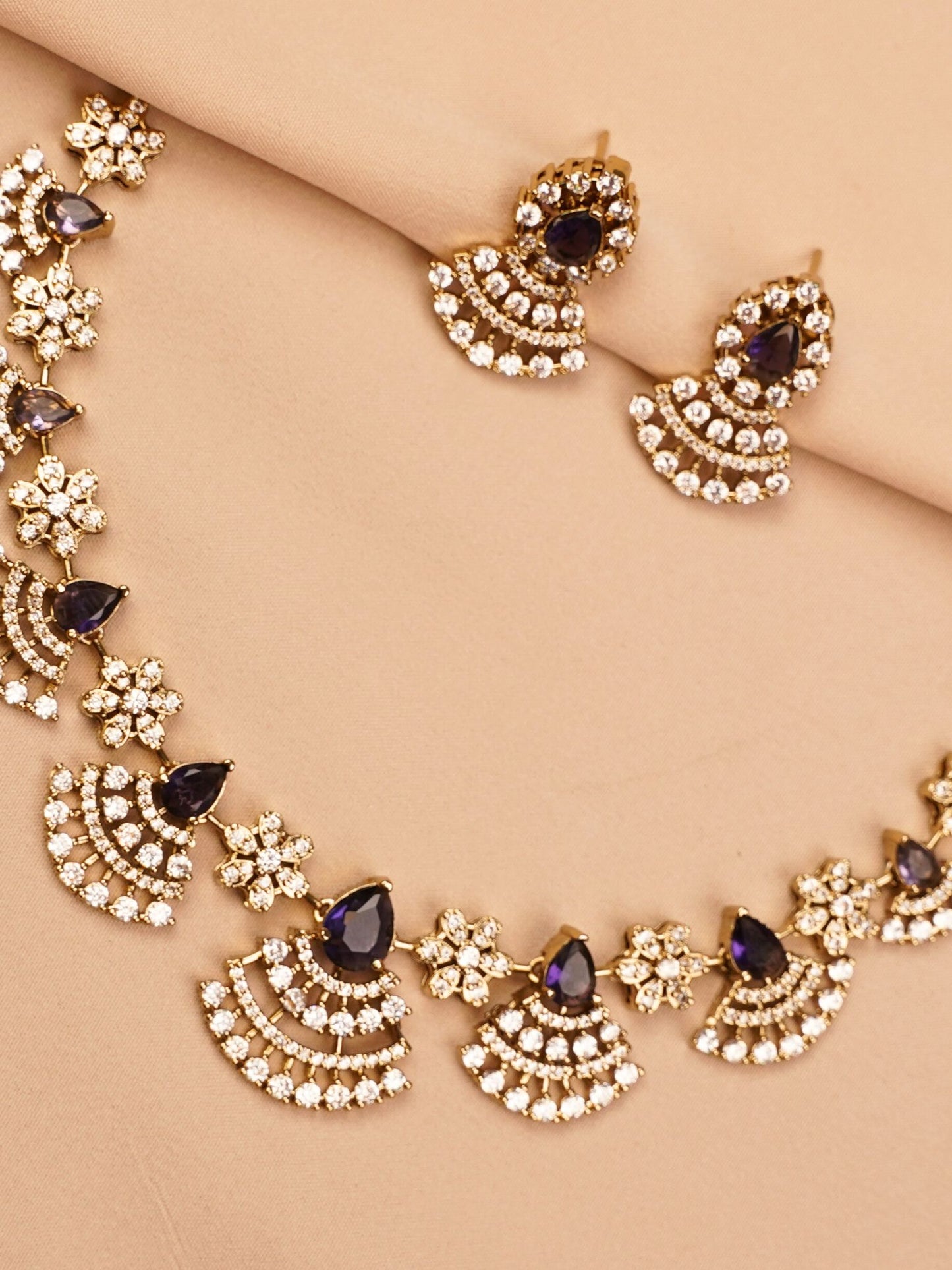 Violet Crystal Floral Necklace Set