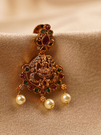 Lakshmi Navratna Pearl Temple Earrings