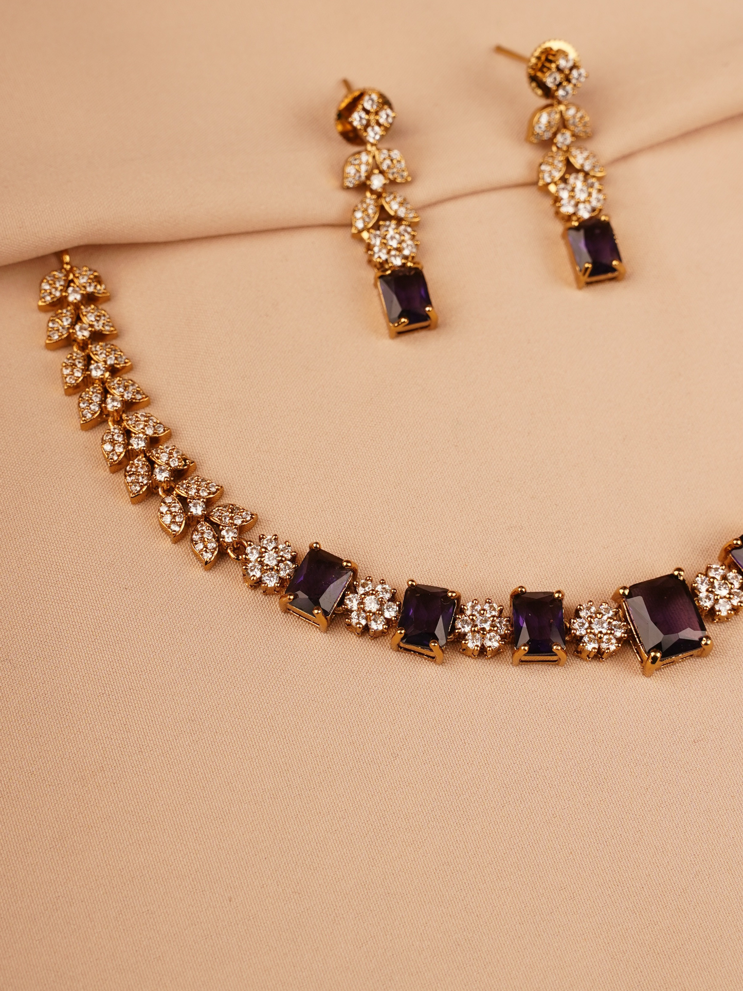 Purple & Crystal Tennis Necklace Set
