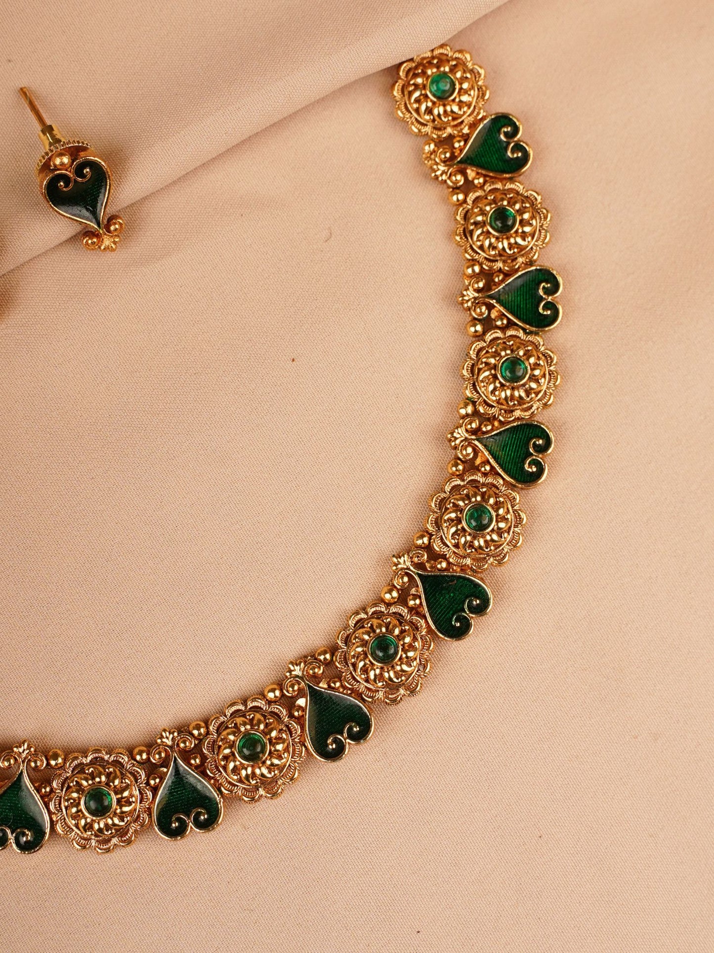 Emerald Green Enamel Temple Necklace Set