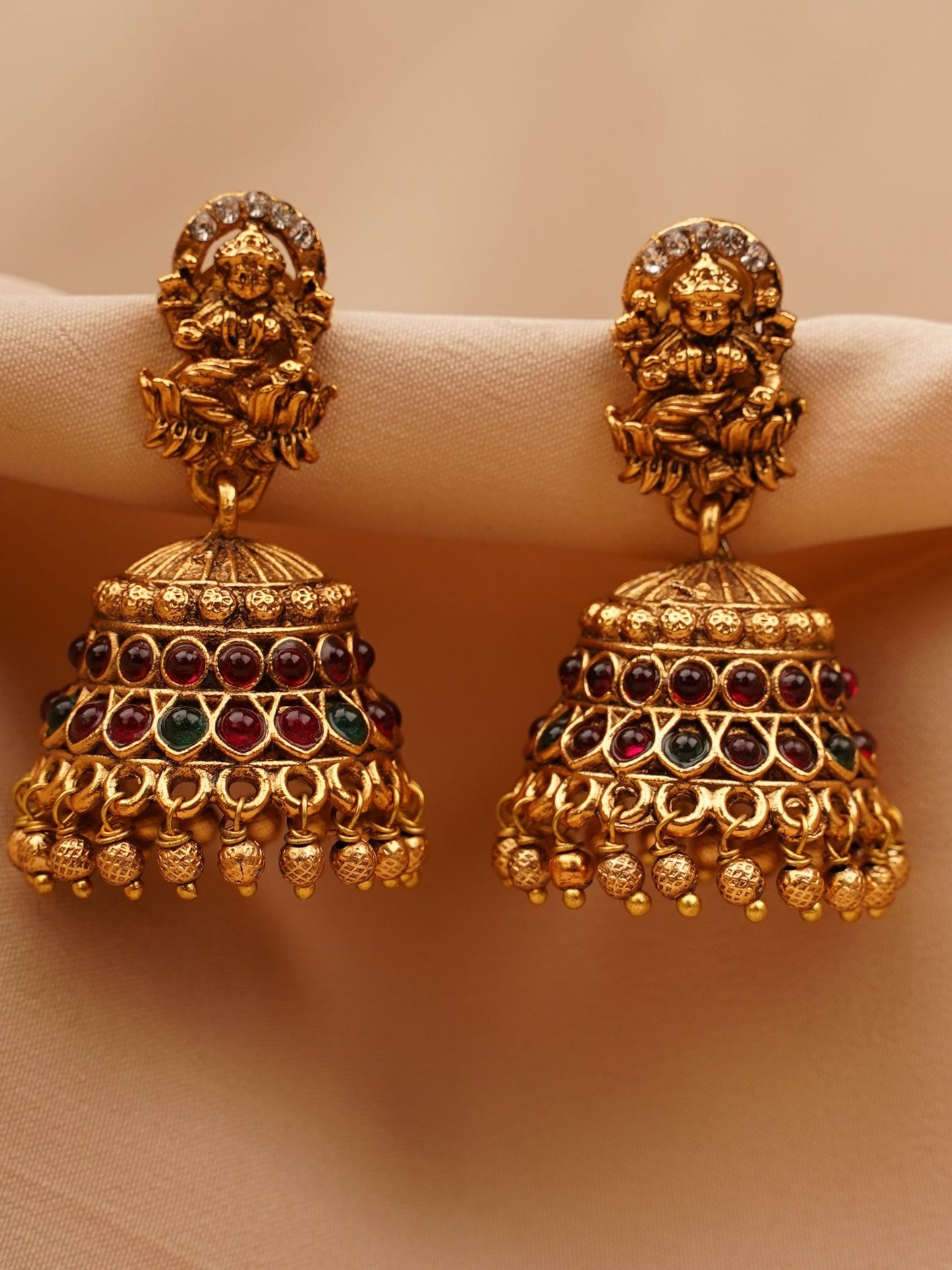 Lakshmi Temple Jhumkas with Intricate Carvings