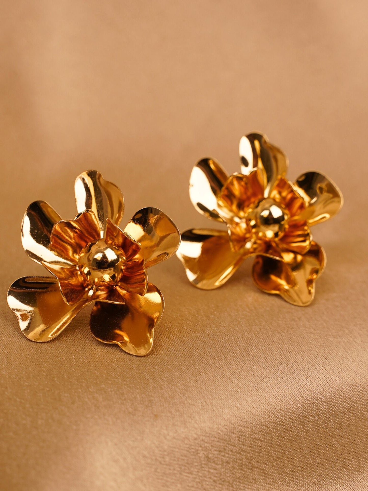 Golden Bloom Sculpted Stud Earrings