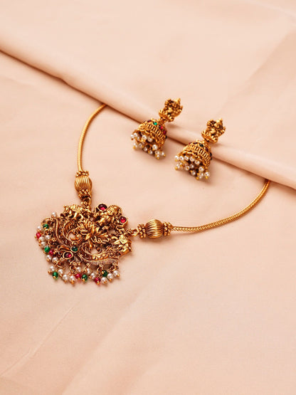 Lakshmi Temple Necklace Set with Ruby