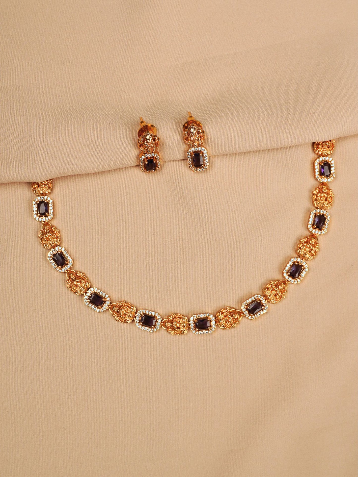 Purple Stone Necklace Set Temple Jewellery