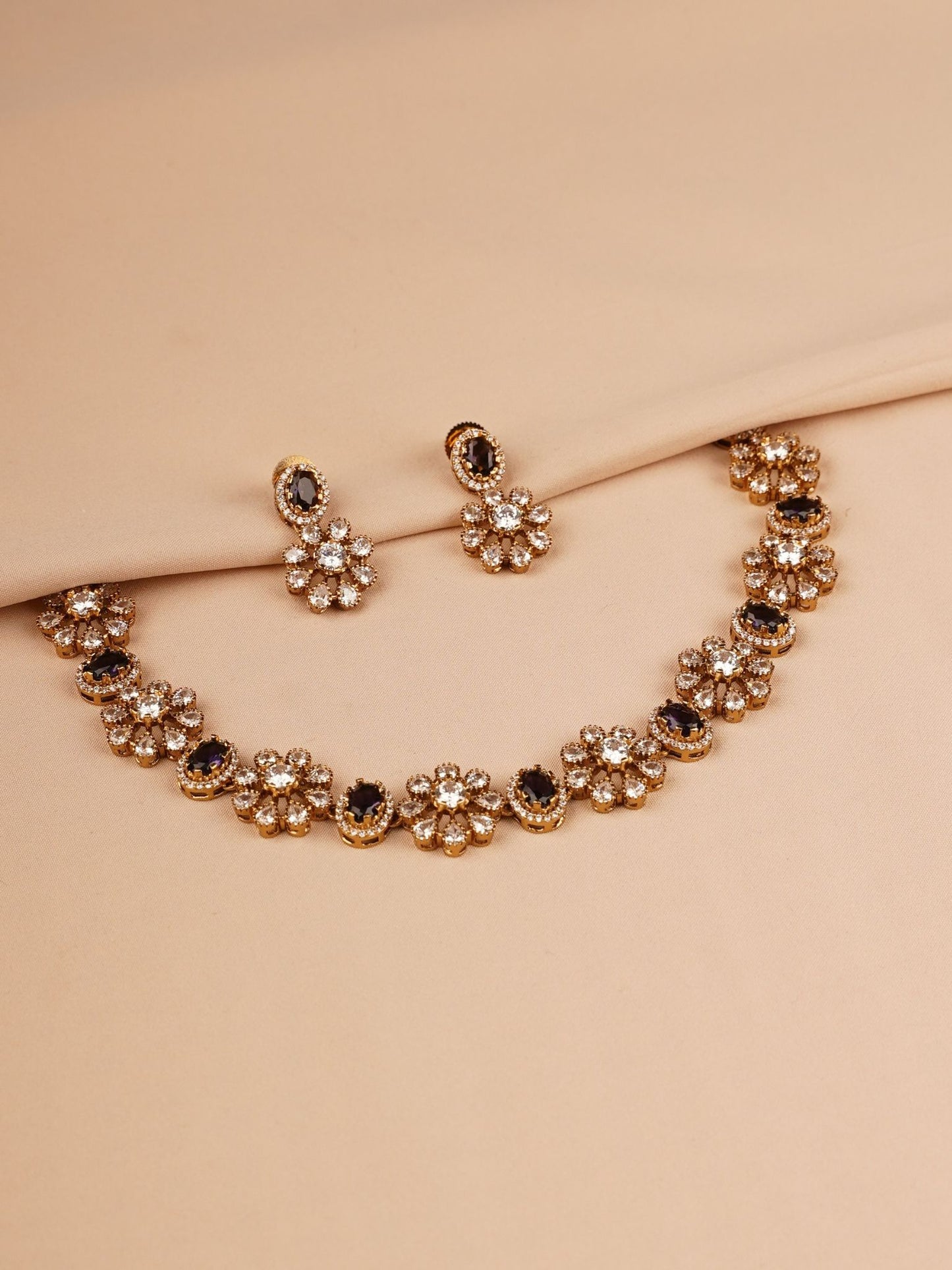 Purple & Crystal Floral Necklace Set