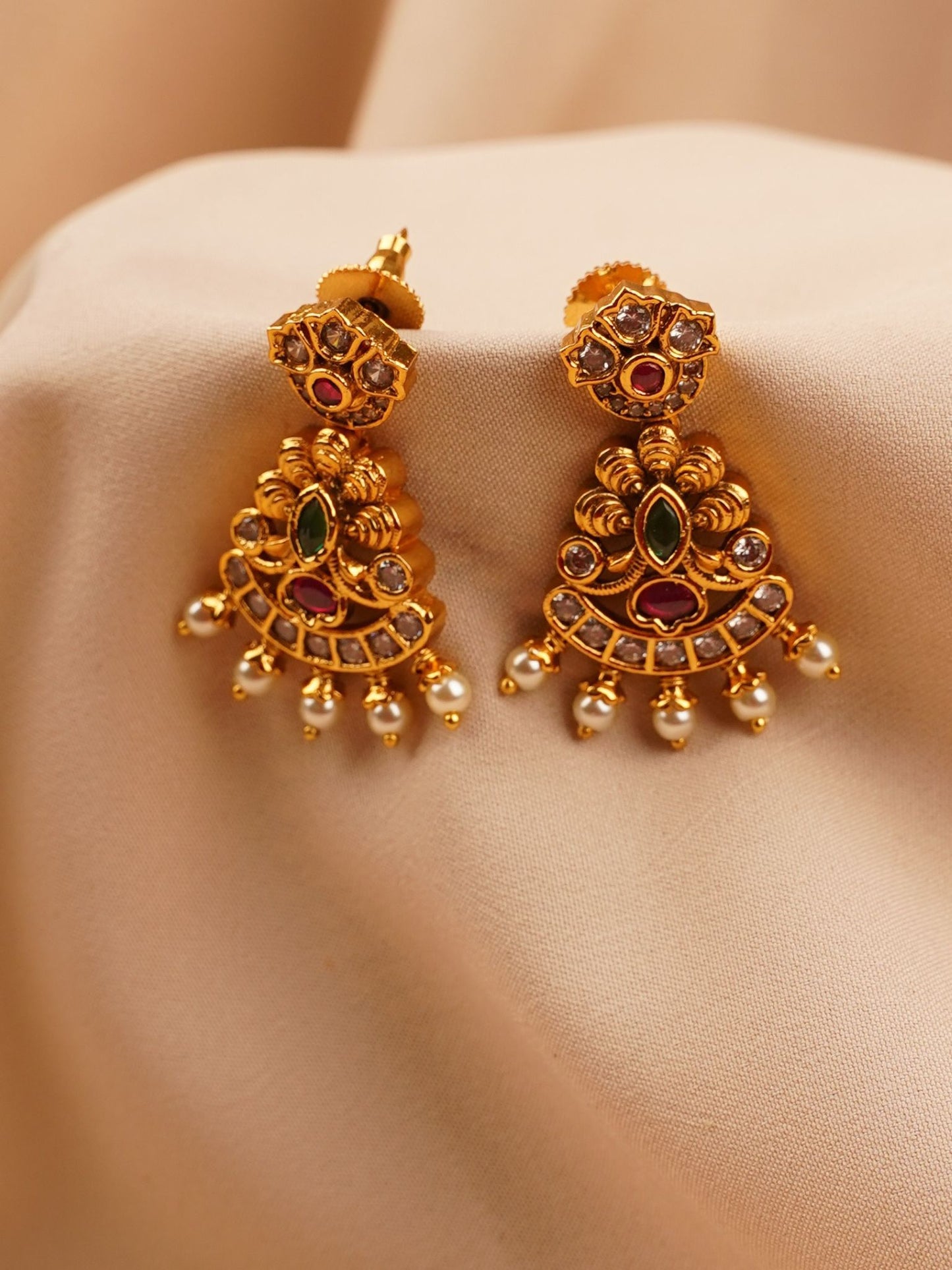 Ruby & Emerald Temple Jhumka Earrings