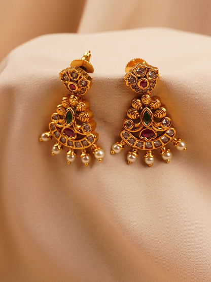 Ruby & Emerald Temple Jhumka Earrings